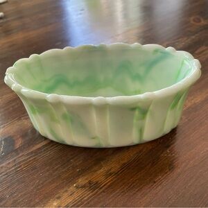 AKRO Agate Green Swirl Glass Art Dish /Planter - Vintage